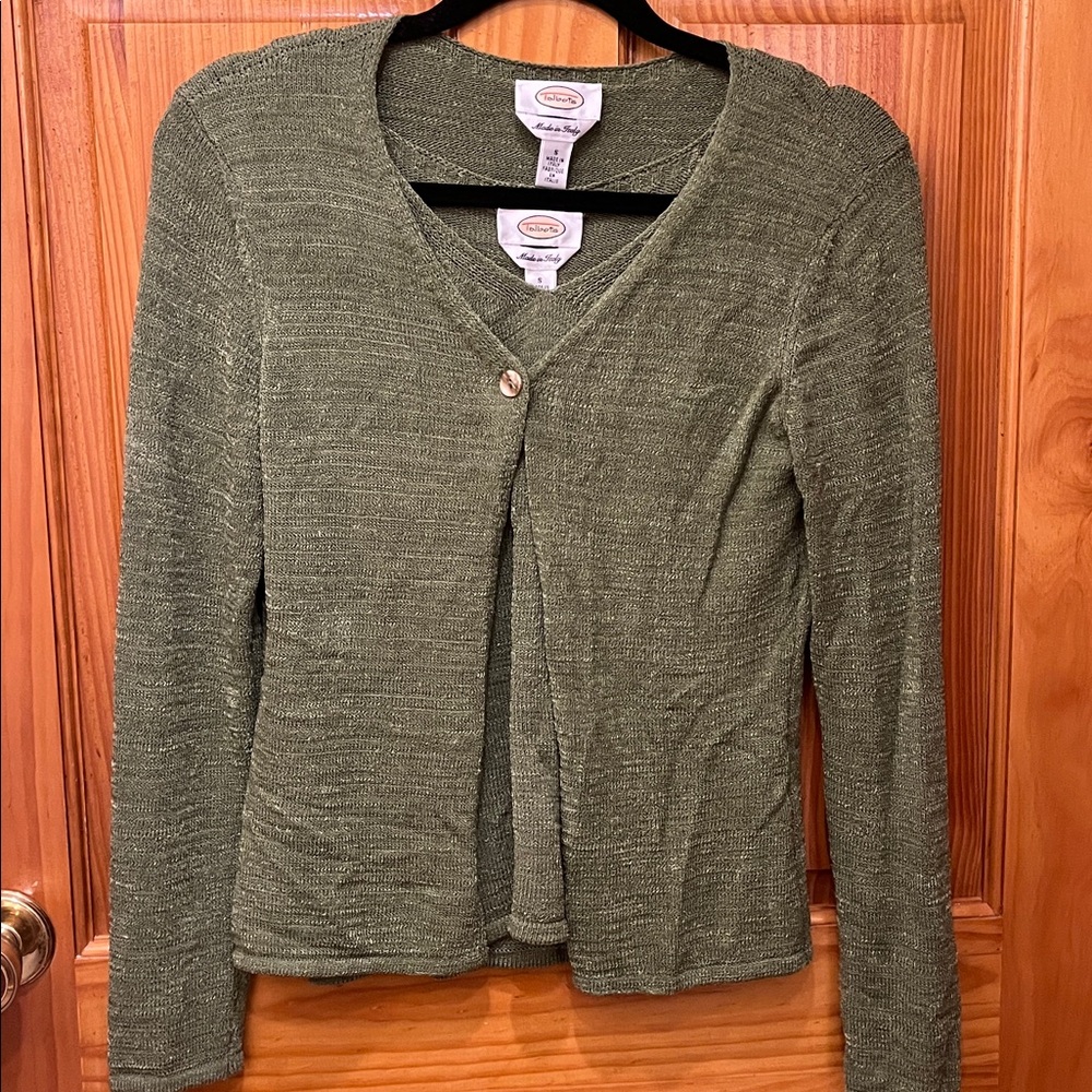 Talbots Olive Green Lightweight V-Neck Cardigan